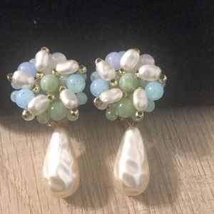 Beautiful Vintage Faux Pearl Cluster and Tear-Drop ClipOn Earrings.